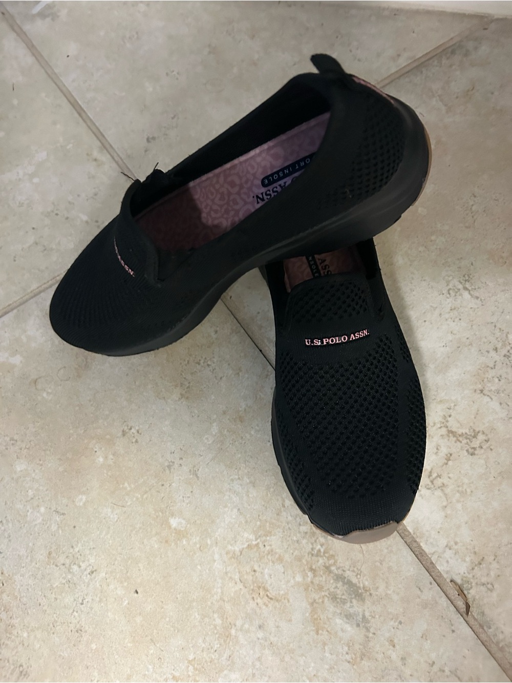 U.S. Polo Assn. Women's Black Slip-On Knit Sneakers with Pink Accents